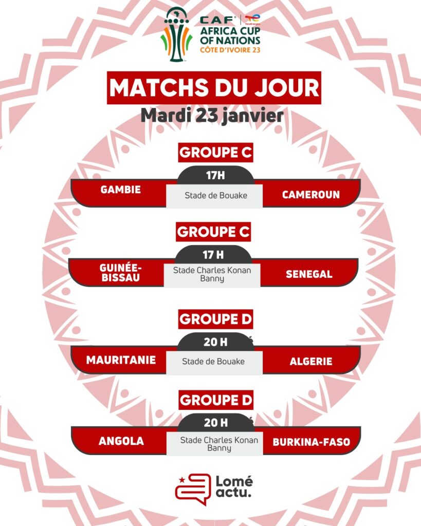 CAN 2024 Programme complet du mardi 23 janvier