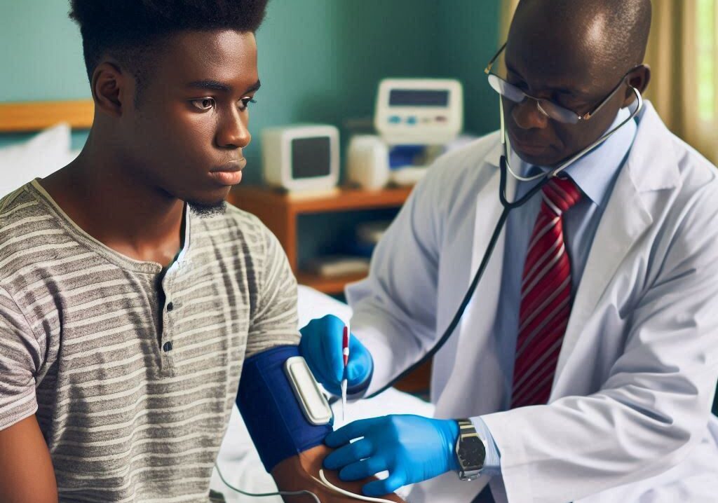 UN patient togolais soigné par un médecin dans un hopital